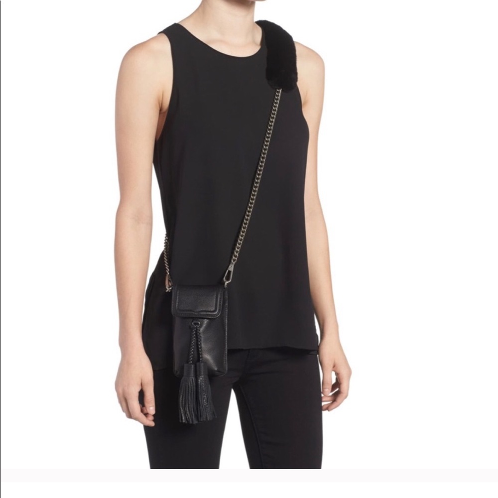 Rebecca Minkoff rabbit fur phone case chain bag